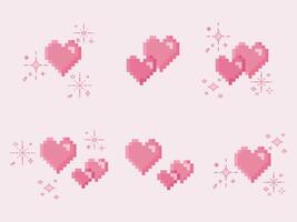 isolated pixel heart with sparkle set. Cute pastel vintage game style. For game development, mobile app,scrapbooking, graphic, social media vector