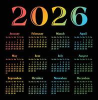 Calendar template for a year 2026. vector