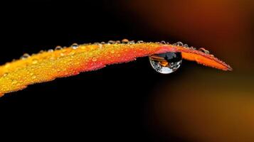 Macro Photography of Dewdrop on Vibrant Autumn Leaf Nature s Reflection photo