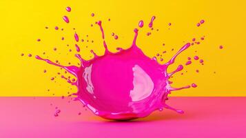 Vibrant Pink Paint Splash on Yellow and Pink Background Dynamic Fluid Art photo