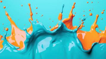Vibrant Turquoise and Orange Paint Splash Dynamic Fluid Art Abstract Background photo