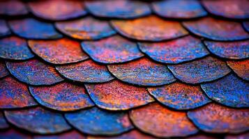 Abstract Colorful Scales Pattern Texture Background Close up Detailed Macro Shot of Scaled Surface photo