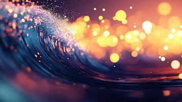 Abstract Wave with Glowing Bokeh Lights Dynamic Energetic Ocean Wave Background photo