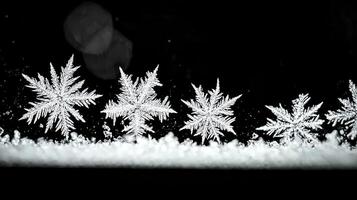 Stunning Close up of Delicate Snowflakes on a Snowy Surface Winter Wonderland Scene photo