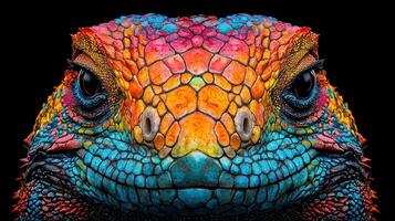 Vibrant Rainbow Lizard Close Up Colorful Reptile Portrait Detailed Scales Vivid Colors photo