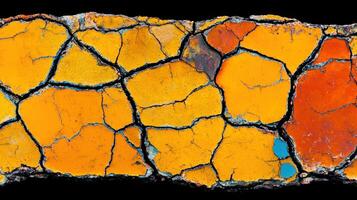 Abstract Cracked Paint Texture Vivid Orange Red and Teal Hues photo