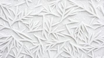 Elegant White Frost Pattern Winter Branches Nature Texture Background Frosted Leaves Design photo