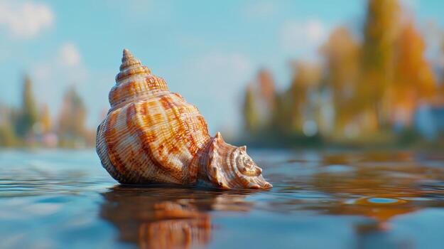 Seashell on Calm Water Autumnal Background Nature Photography photo