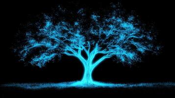Glowing Blue Tree at Night Digital Art Fantasy Nature Scene Abstract Tree Illustration photo