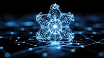 Abstract Blue Digital Snowflake Network Futuristic Technology Connectivity Concept photo
