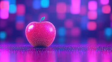 Luminous Pink Apple in Neon Bokeh Background Abstract Digital Fruit Art photo