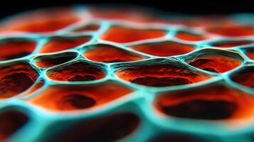 Abstract Cellular Structure Microscopic Orange and Teal Interconnected Network photo