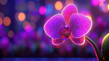 Vibrant Purple Orchid Flower Close up with Bokeh Background Illuminated Bloom photo