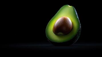 Halved Avocado with Pit on Black Background Vibrant Green Healthy Food Photography photo