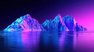 Vibrant Neon Mountainscape Synthwave Digital Art 80s Retro Landscape photo