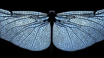 Detailed Close up of Dragonfly Wings Intricate Vein Structure Blue Hues Nature Photography photo