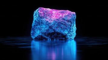 Glowing Neon Rock Formation Abstract Blue and Pink Crystal 3D Render photo