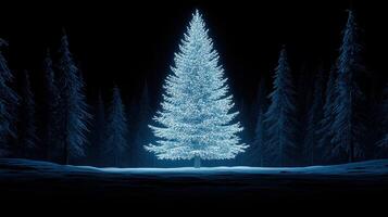 Luminous Christmas Tree in Snowy Winter Forest at Night photo