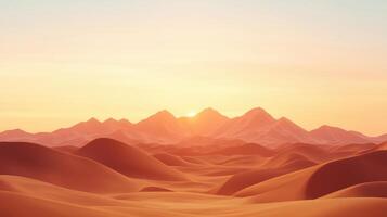 Majestic Desert Landscape at Sunset Rolling Sand Dunes and Mountain Range Panorama photo