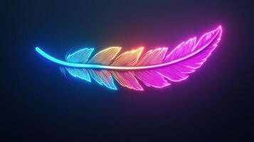 Vibrant Neon Feather Design Glowing Colorful Bird Feather Abstract Art photo