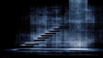 Dark Abstract Staircase Ascending Towards Light Concrete Wall Rain Effect photo