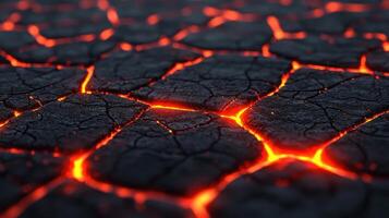 Glowing Hot Lava Cracks in Dark Volcanic Rock Surface Texture photo
