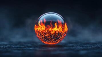 Encapsulated Fire Abstract Sphere of Burning Flames in Glass Orb on Dark Background photo