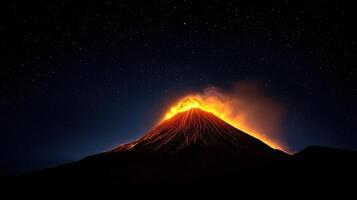 Erupting Volcano at Night with Starry Sky Dramatic Lava Flow Volcanic Eruption photo