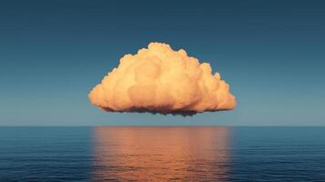 Serene Sunset Cumulus Cloud Over Calm Ocean Waterscape photo