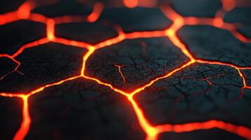 Molten Lava Flowing Through Cracked Earth Volcanic Texture Fiery Orange Glowing Cracks photo