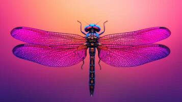 Vibrant Pink Dragonfly Macro Photography Detailed Wings Insect Closeup photo