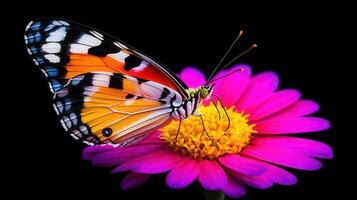Vibrant Butterfly on a Pink Flower Close up Macro Photography of Insect and Blossom photo