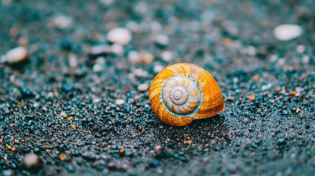 Stunning Close up of Spiral Seashell on Dark Wet Ground Nature Texture photo