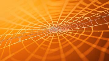 Dew Covered Spiderweb at Sunrise Intricate Nature Detail Orange Background photo