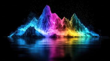 Vibrant Rainbow Mountains Reflecting in Calm Water at Night Digital Art Fantasy Landscape photo