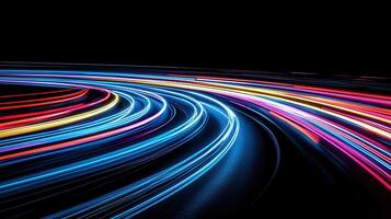 Abstract Colorful Light Trails on Dark Road Speed Motion Energy Dynamic photo
