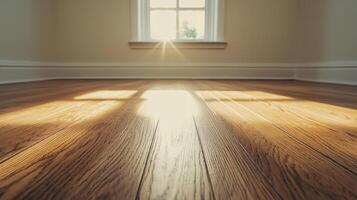 Warm Sunlight Streaming Through Window onto Polished Hardwood Floor photo