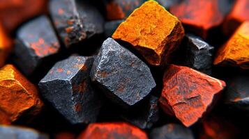 Close up of Rough Textured Rocks with Orange and Gray Hues Abstract Background photo