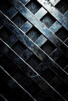 Abstract industrial background featuring a metallic grid with sharp geometric shapes. The dark backdrop enhances soft light reflections, creating a modern stylish aesthetic suitable for text overlays photo