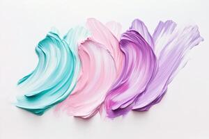 Vibrant acrylic brushstrokes create a mesmerizing abstract effect in pastel shades of pink, lavender, and teal, ideal for artistic and contemporary design applications with space for text photo