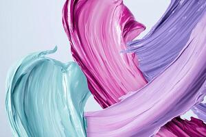 Vibrant brushstrokes in pink, lavender, and teal create an abstract liquid effect on a light background. There is ample space for text overlay, perfect for digital or print design photo
