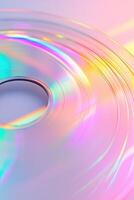 This artwork features a close-up of a retro CD, showcasing vibrant rainbow light reflections against a soft pastel gradient background, creating a nostalgic yet modern feel photo
