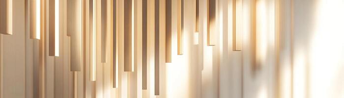 This abstract Nordic style background features vertical wooden slats interacting with light to create elegant geometric shapes on a neutral backdrop, ideal for text overlay photo