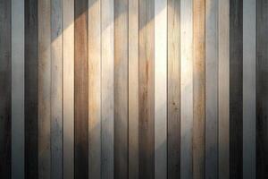 This abstract background features vertical wooden slats with light patterns that form geometric shapes. It offers ample negative space, creating a warm and elegant feel for text overlay photo