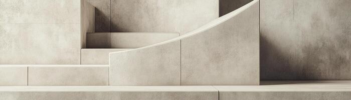 Overlapping concrete slabs create a minimalist abstract composition with smooth textures and subtle shadows. The calming soft beige backdrop enhances the overall modern aesthetic photo