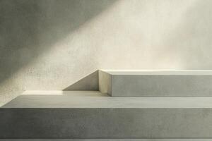 Overlapping concrete slabs create a smooth and modern abstract background set against a soft beige surface. The design features subtle shadows and ample clean space for text display photo