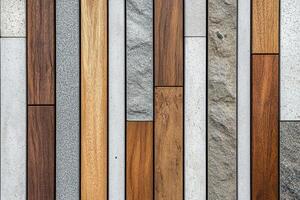 Calming Nordic design showcases an arrangement of natural stone and wooden panels in soft colors. The layout emphasizes clean space and elegant organic textures suitable for various uses photo