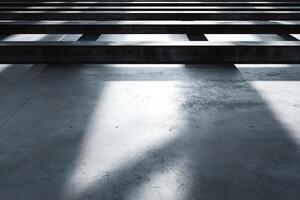 Overlapping black steel beams cast linear shadows on a smooth concrete surface, showcasing a striking architectural design with ample space for creative text overlay photo