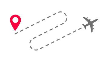 Plane flight way path trace or track airplane route destination flat cartoon illustration, dashed line of fly trip vector