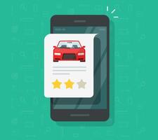 Car vehicle review rating online on mobile phone or automobile testimonial feedback icon isolated, website shop on smartphone with customer reputation internet , cellphone auto rental shop rank vector